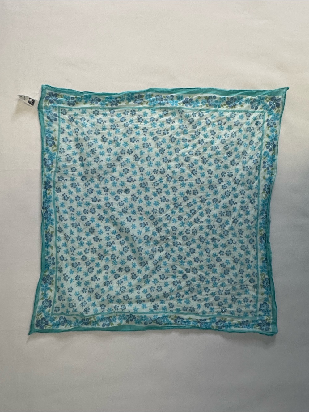Vintage GAP Made in Italy Cotton Scarf Bandana Blue Floral w Rhinestone/Sparkle